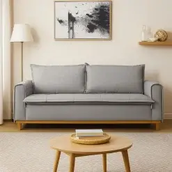Sofa Oregon 4 Lugares Com Almofadas Soltas Tecido Linho 215cm JC Estofados