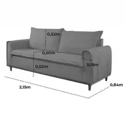 Sofa Oregon 4 Lugares Com Almofadas Soltas Tecido Linho 215cm JC Estofados Medidas
