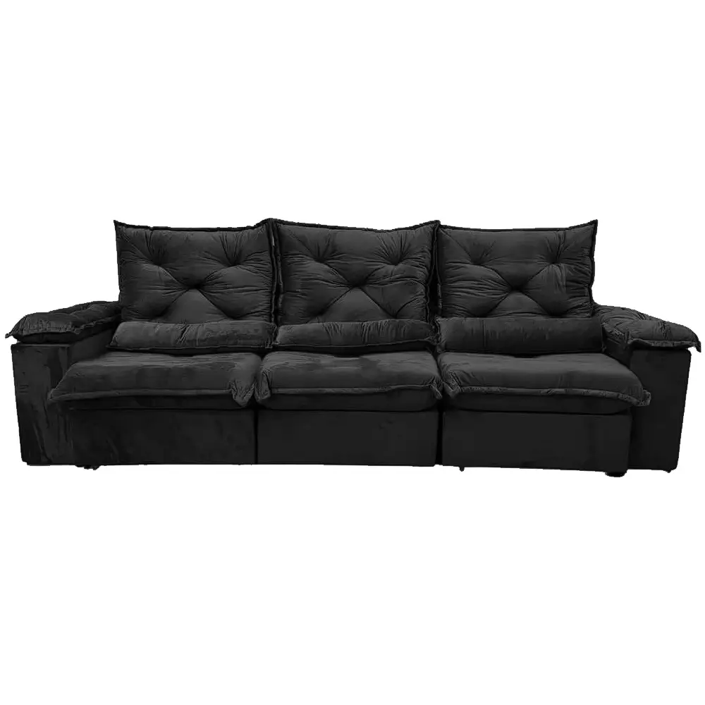 Sofa Porto Madero 5 Lugares Retratil E Reclinavel 270cm 3 Modulos Tecido Veludo Imperial Decor Preto