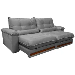 Sofa Qatar com Molas Ensacadas 4 Lugares Retratil e Reclinavel 240cm Tecido Veludo Cinza