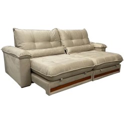Sofa Qatar com Molas Ensacadas 4 Lugares Retratil e Reclinavel 240cm Tecido Veludo Trevo Bege