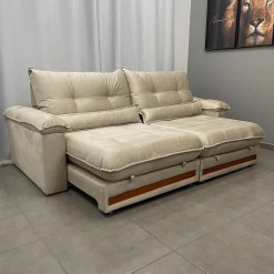 Sofa Qatar com Molas Ensacadas 4 Lugares Retratil e Reclinavel 240cm Tecido Veludo Trevo Foto Real
