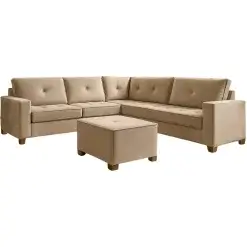Sofa De Canto Franca Zarat 5 Lugares Com Puff E Almofadas Soltas Tecido Veludo