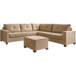 Sofa De Canto Franca Zarat 5 Lugares Com Puff E Almofadas Soltas Tecido Veludo