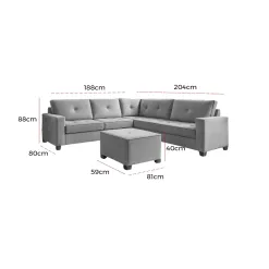 Sofa De Canto Franca Zarat 5 Lugares Com Puff E Almofadas Soltas Tecido Veludo Medidas