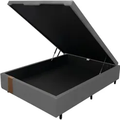 Base Box Bau Kwid Casal Em Linho 36x138x188 Cor Cinza