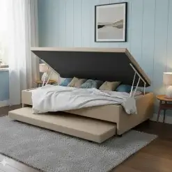 Base Box Bau Solteiro Com Auxiliar Linho 43x188x88 Alto Nivel