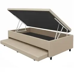 Base Box Bau Solteiro Com Auxiliar Linho 43x188x88 Alto Nivel Bege