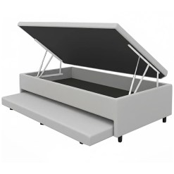 Base Box Bau Solteiro Com Auxiliar Linho 43x188x88 Alto Nivel Cinza