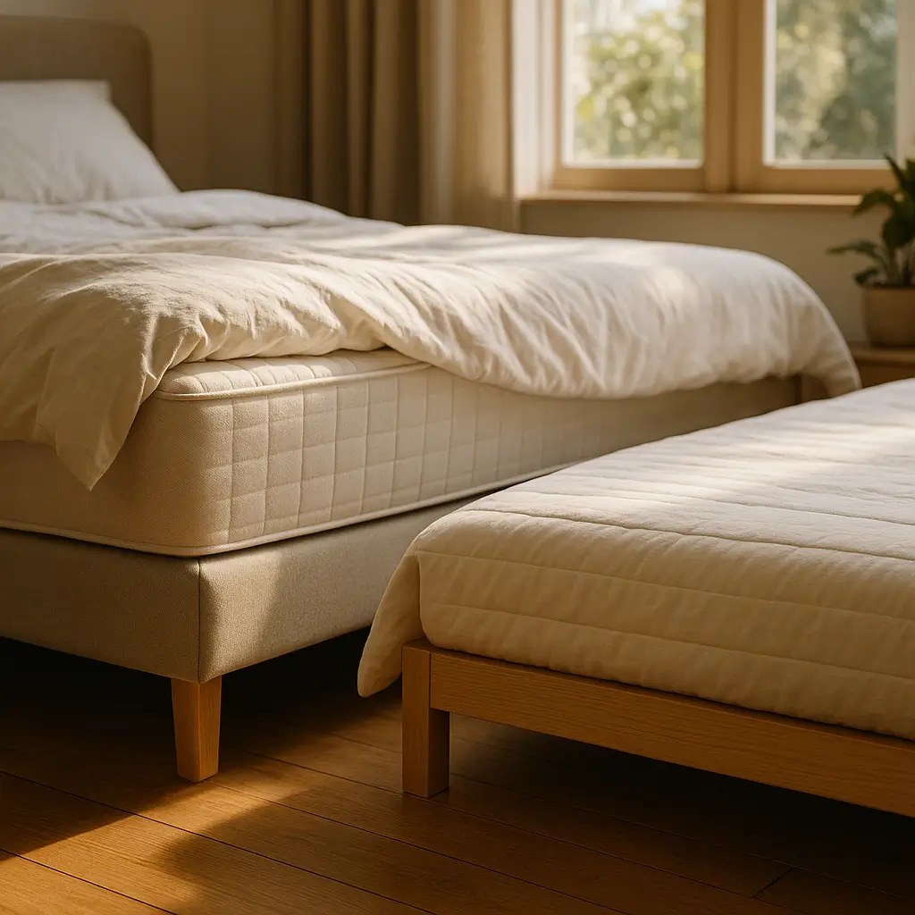 Cama box alta ou baixa: qual a altura ideal? cama box alta e cama baixa lado a lado