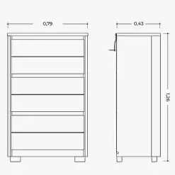 Comoda Unno 6 Gavetas Albatroz Medidas