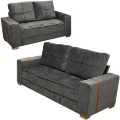 Conjunto De Sofa Belgica Com 2 E 3 Lugares Tecido Veludo Zarat Cinza