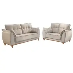 Conjunto De Sofa Espanha Com 2 E 3 Lugares Tecido Veludo JC Estofados Bege