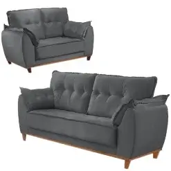 Conjunto De Sofa Espanha Com 2 E 3 Lugares Tecido Veludo JC Estofados Cinza