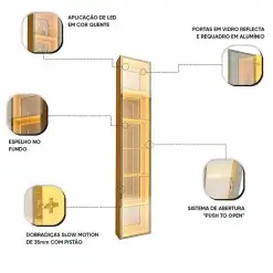 Cristaleira Luminare 1 Porta Com LED E Espelho Gelius Detalhe