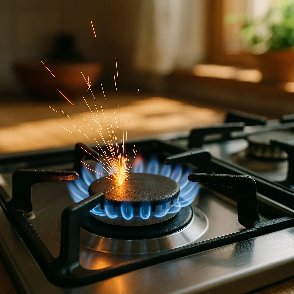 Fogão dando faísca sem parar: como resolver rápido, chama azul e faíscas no queimador