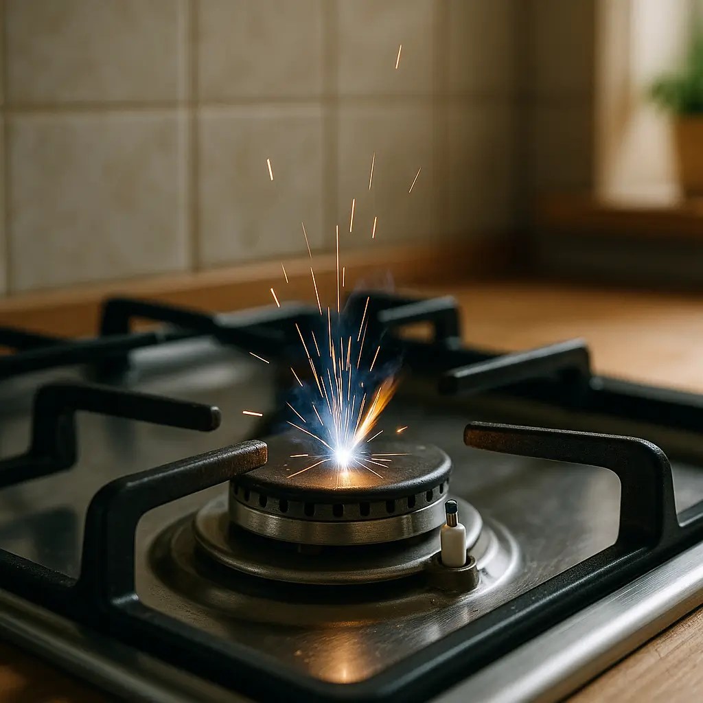 Fogão dando faísca sem parar: como resolver rápido, queimador com faíscas e ignição