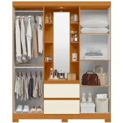 Guarda Roupa Capelinha Olimpia Solteiro Com Espelho 4 Portas 2 Gavetas Albatroz Interno