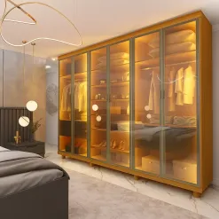 Guarda Roupa Innova Reflecta Casal 6 Portas 4 Gavetas Com LED Gelius