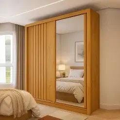 Guarda Roupa Lugano Casal Com Espelho Ripado 2 Portas 4 Gavetas Europa