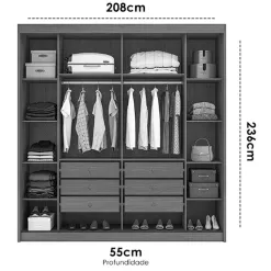 Guarda Roupa Versatto Casal 2 Portas 6 Gavetas Com Espelho Novo Horizonte Medidas