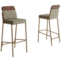 Kit 2 Banquetas 1753 Em Aco Tubular Tecido Linho