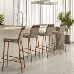 Kit 2 Banquetas 1753 Em Aco Tubular Tecido Linho Carraro