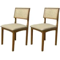 Kit 2 Cadeiras Monalisa Madeira Tecido Linho WJ Decor