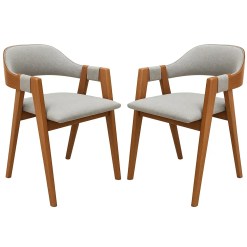 Kit 2 Cadeiras Perola Em Linho Madeira WJ Decor