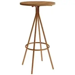 Mesa Bistro 1575 Redonda Em Aco Com Tampo Madeirado