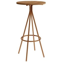 Mesa Bistro 1575 Redonda Em Aco Com Tampo Madeirado