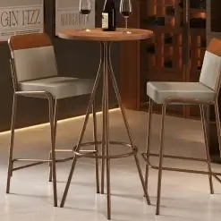 Mesa Bistro 1575 Redonda Em Aco Com Tampo Madeirado Carraro