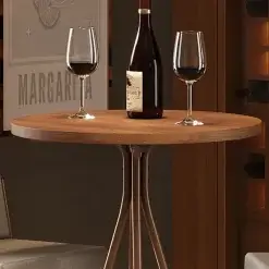 Mesa Bistro 1575 Redonda Em Aco Com Tampo Madeirado Carraro Detalhe