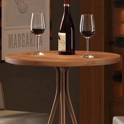 Mesa Bistro 1575 Redonda Em Aco Com Tampo Madeirado Carraro Detalhe