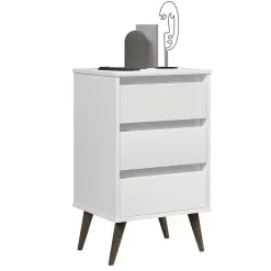 Mesa De Cabeceira Retro Wood Com 3 Gavetas