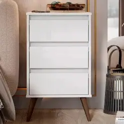 Mesa De Cabeceira Retro Wood Com 3 Gavetas EJ Branco
