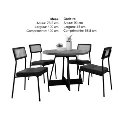 Mesa De Jantar Atria Redonda Com 4 Cadeiras Lux Carraro Medidas