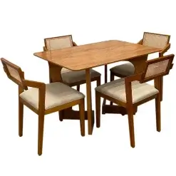 Mesa De Jantar Dubai 120x80cm SEM Vidro Com 4 Cadeiras Berlim HR Em Linho Cel Moveis