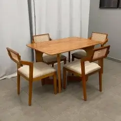 Mesa De Jantar Dubai 120x80cm SEM Vidro Com 4 Cadeiras Berlim HR Em Linho Cel Moveis Foto Real