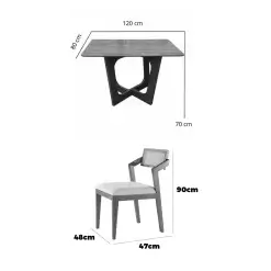 Mesa De Jantar Dubai 120x80cm SEM Vidro Com 4 Cadeiras Berlim HR Em Linho Cel Moveis Medidas