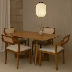 Mesa De Jantar Dubai 160x80cm SEM Vidro Com 4 Cadeiras Berlim HR Em Linho