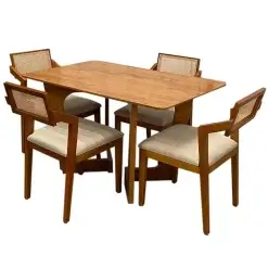Mesa De Jantar Dubai 160x80cm SEM Vidro Com 4 Cadeiras Berlim HR Em Linho Cel Moveis