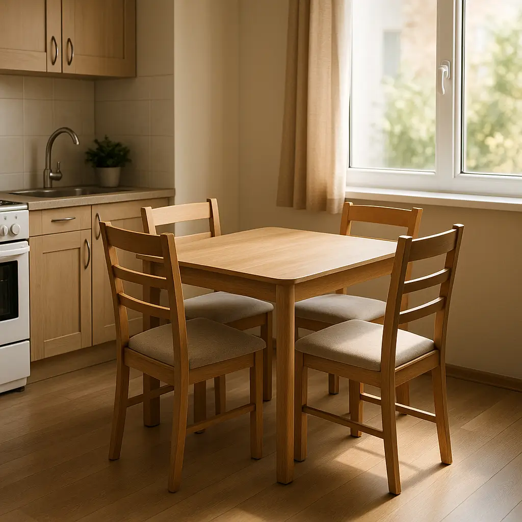 Mesa de jantar para cozinha pequena: medidas e tabela, mesa quadrada de madeira com 4 cadeiras