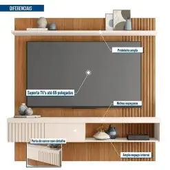 Painel Jade 180cm Para TV Ate 65 Polegadas 1 Porta Caemmun Detalhe