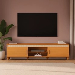 Rack Comodoro 220cm Para TV Ate 75 Polegadas 2 Portas EDN Cedro