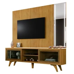 Rack Com Painel Vitrum Para TV Ate 75 Polegadas 2 Portas Com Espelho E LED Mavaular