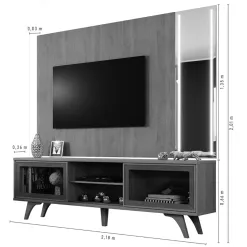 Rack Com Painel Vitrum Para TV Ate 75 Polegadas 2 Portas Com Espelho E LED Mavaular Medidas