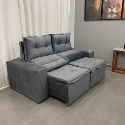 Sofa Beatriz 3 Lugares Retratil E Reclinavel 190cm Tecido Veludo Foto Real