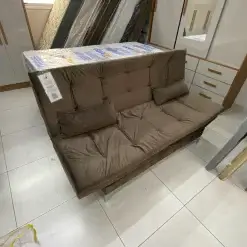 Sofa Cama Agatha Casal 3 Lugares Com Encosto Reclinavel Marrom Foto Real