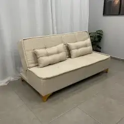Sofa Cama Zayan 2 Lugares Tecido Linho 186cm Boareto Foto Real